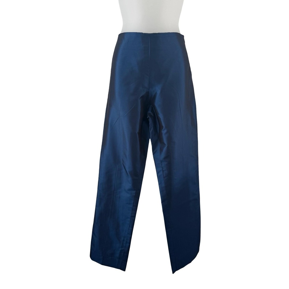 Luisa Spagnoli Dress Pants‎ Womens 42 US 6 Blue Silk Satin Straight Leg Slit